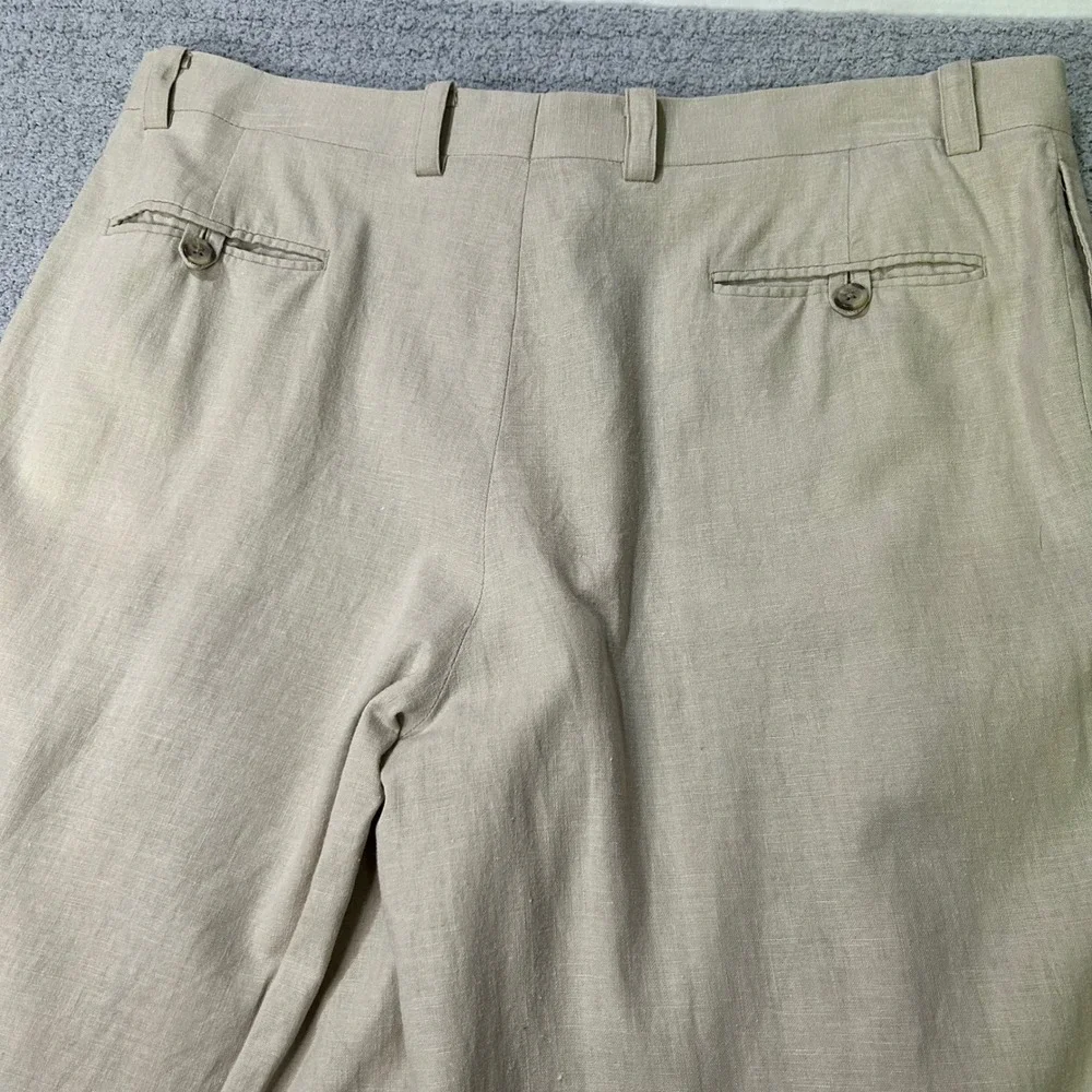 Sean John Trousers Pleated 38x30 Tan Vintage 90s Linen Blend Wide Leg Y2K Hip
